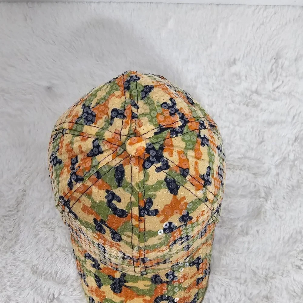 Unbranded Orange Green Camo Sequin Military Baseball Cap